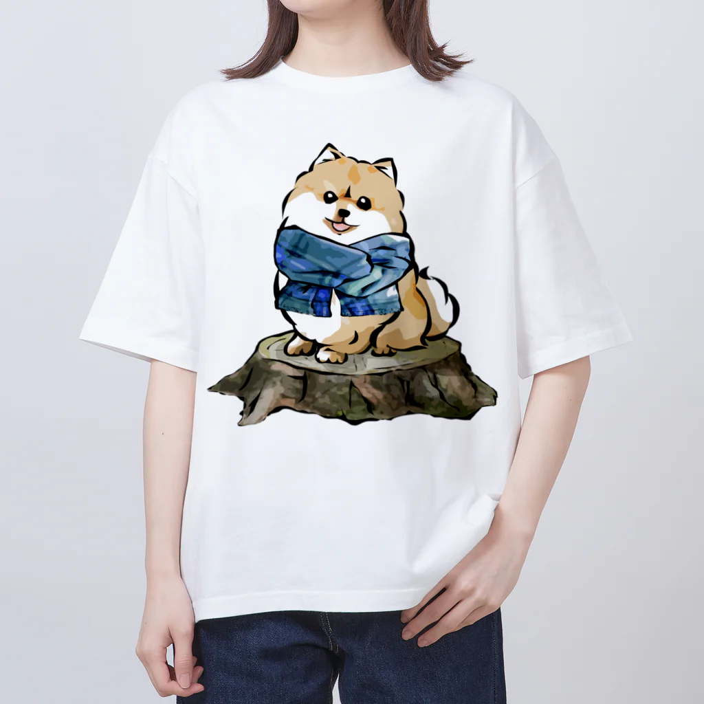 犬グッズの店しえるぶるーのマフラー犬　ポメラニアン Oversized T-Shirt