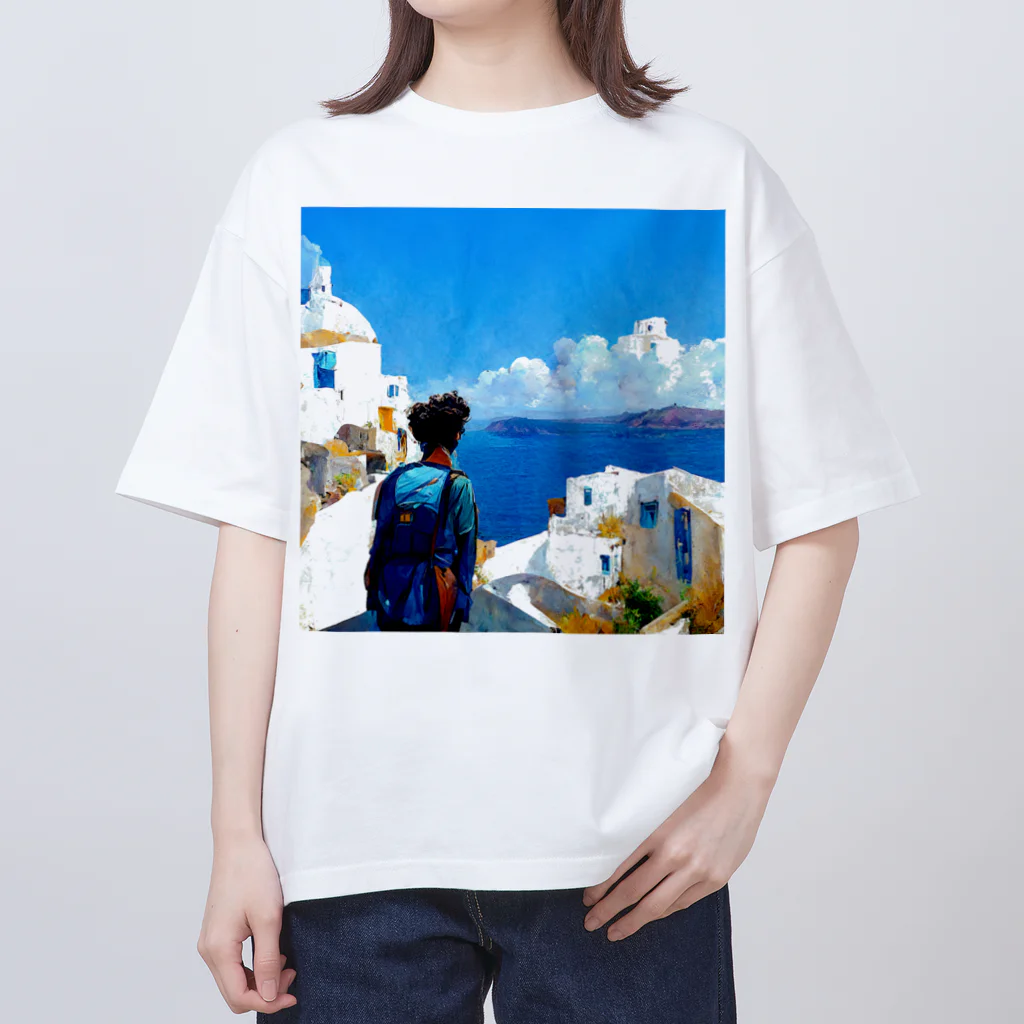midjourney_travelerのサントリーニ島 オーバーサイズTシャツ