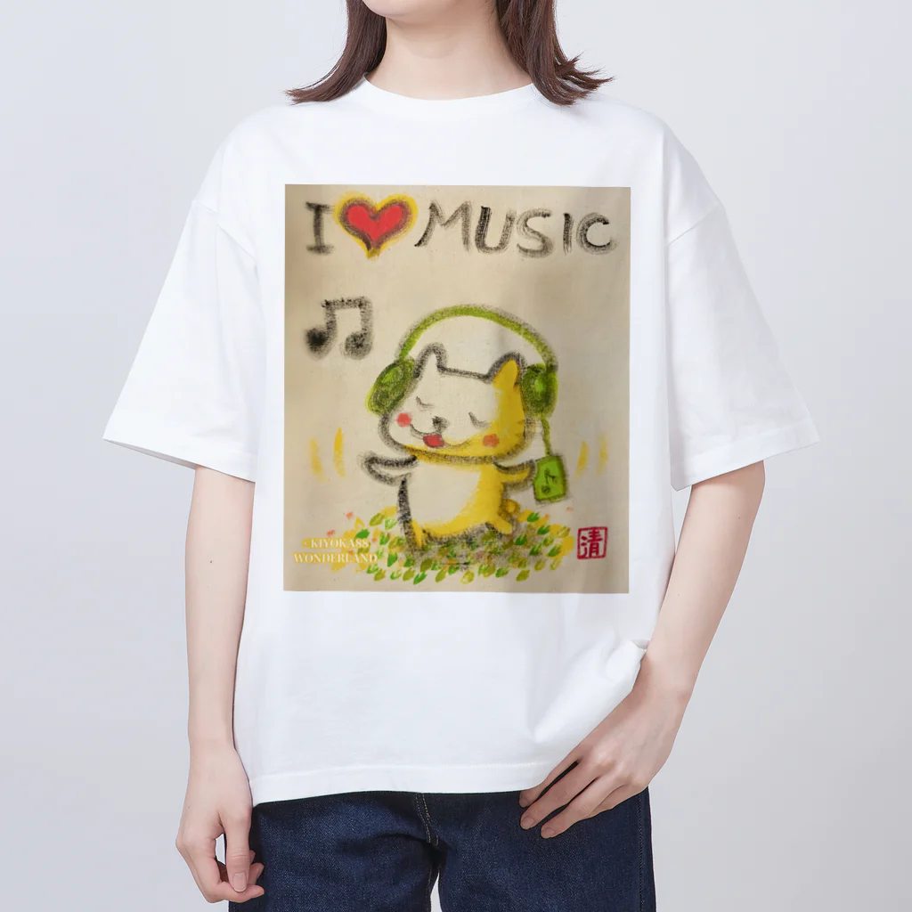 KIYOKA88WONDERLANDの音楽好きねこちゃん Music Kitty オーバーサイズTシャツ