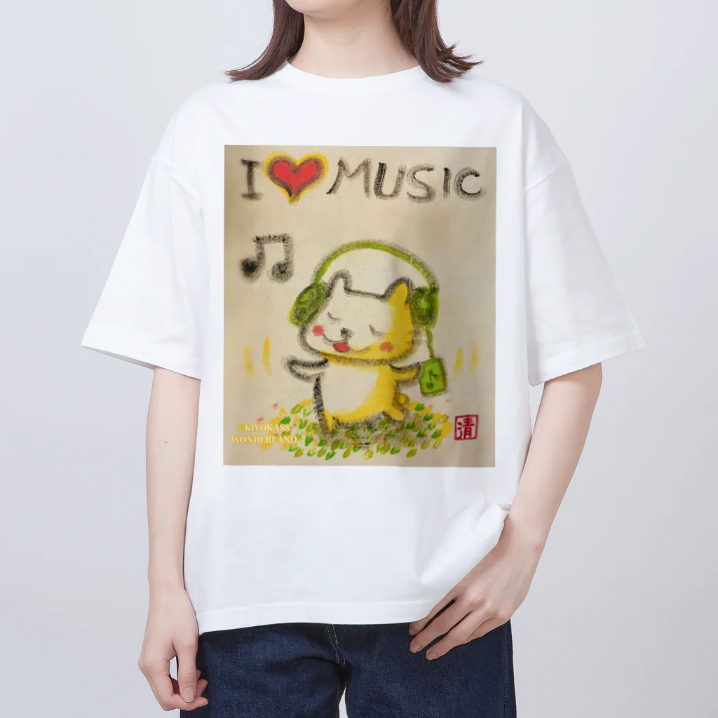 KIYOKA88WONDERLANDの音楽好きねこちゃん Music Kitty Oversized T-Shirt