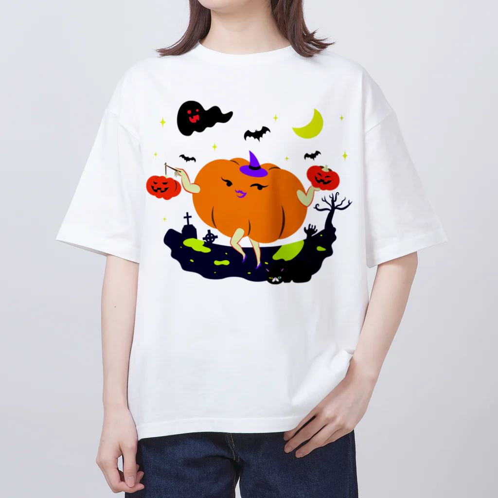 猫舌と肉球のかぼちゃの提灯をもつかぼちゃ Oversized T-Shirt