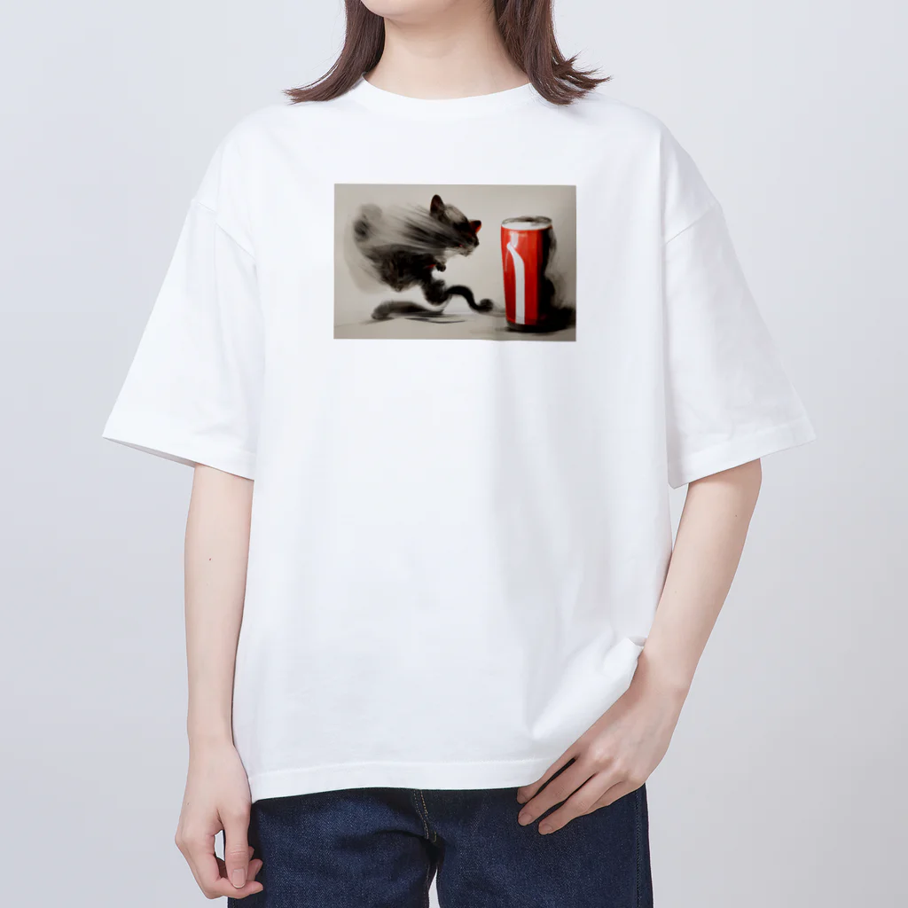 ハルいちLabの躍動感のある猫とコーラ Oversized T-Shirt