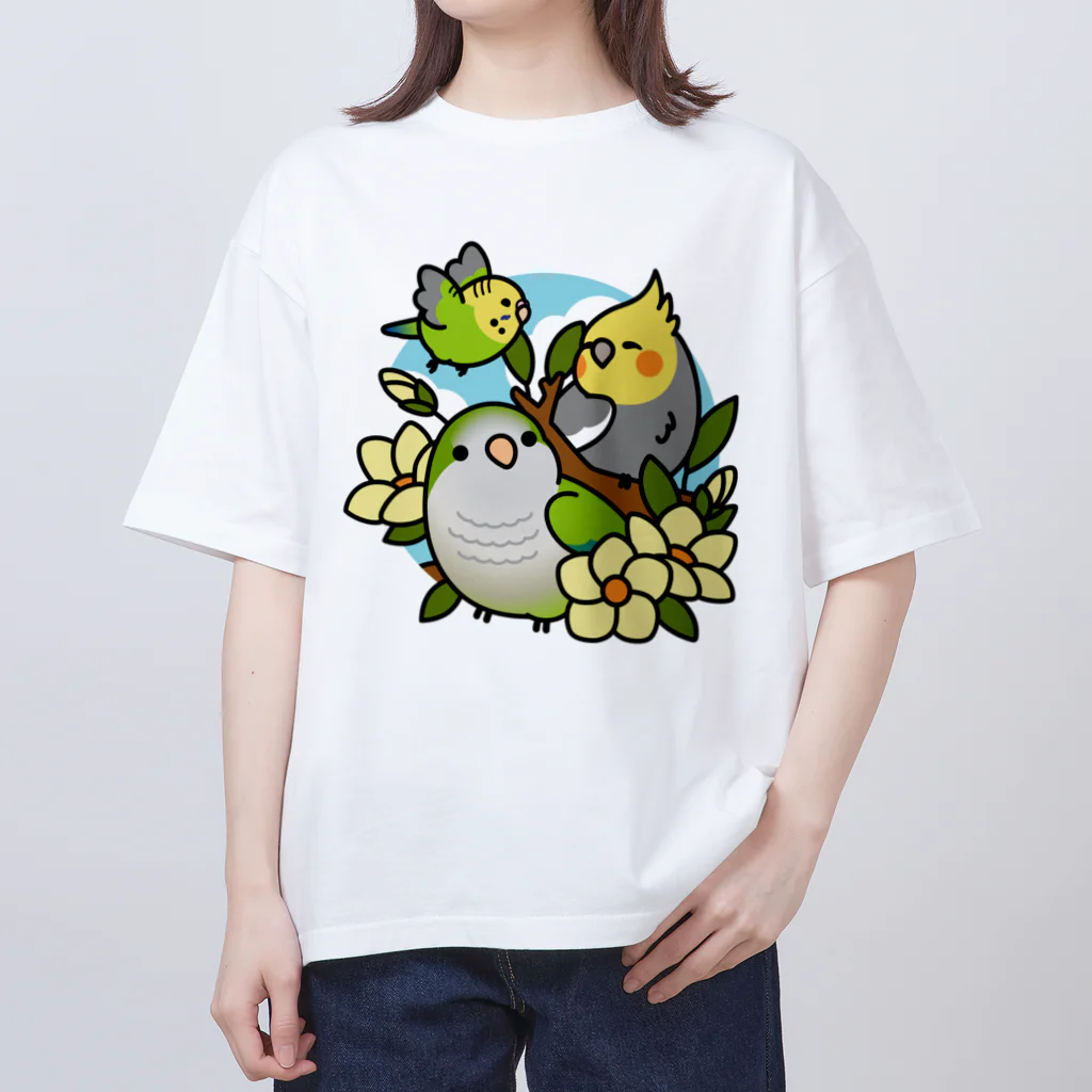 Cody the Lovebirdの仲良しインコ　セキセイインコ、オカメインコ、オキナインコ Chubby Bird Oversized T-Shirt