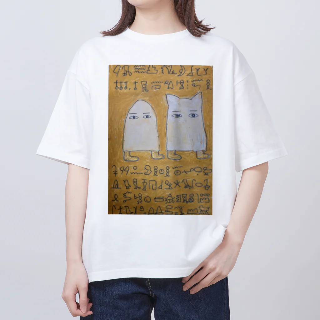 ルーナ│障害者アート のメジェドと猫メジェド Oversized T-Shirt