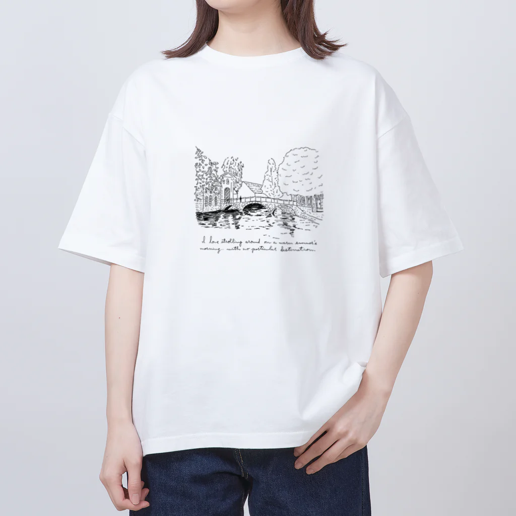 kiki25の運河沿い(雰囲気ペン画) オーバーサイズTシャツ