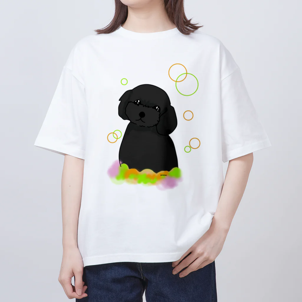 greetenの黒トイプードル　癒し犬 オーバーサイズTシャツ