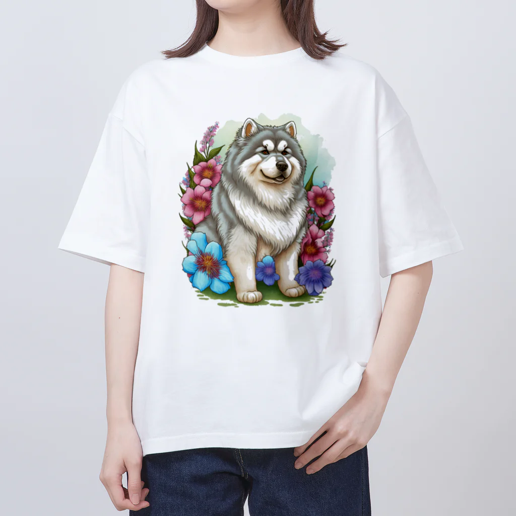 znbmsrrの花アラスカの子犬。 愛犬家のためのキュートなデザイン。 オーバーサイズTシャツ