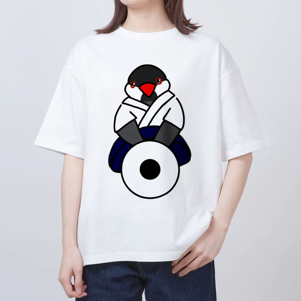 Lily bird（リリーバード）の正座の弓道部んちょ（桜文鳥）と星的① オーバーサイズTシャツ