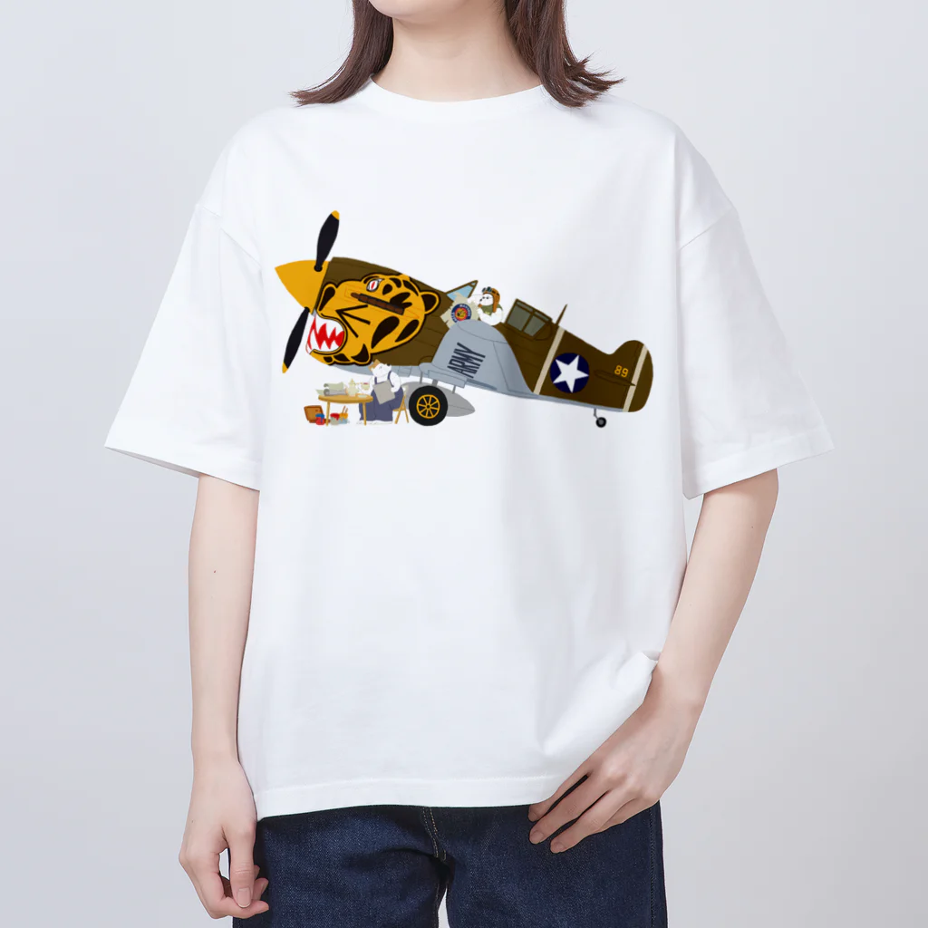 SKULL-2のノーズアートを描くすろくま。戦闘機P-40 オーバーサイズTシャツ