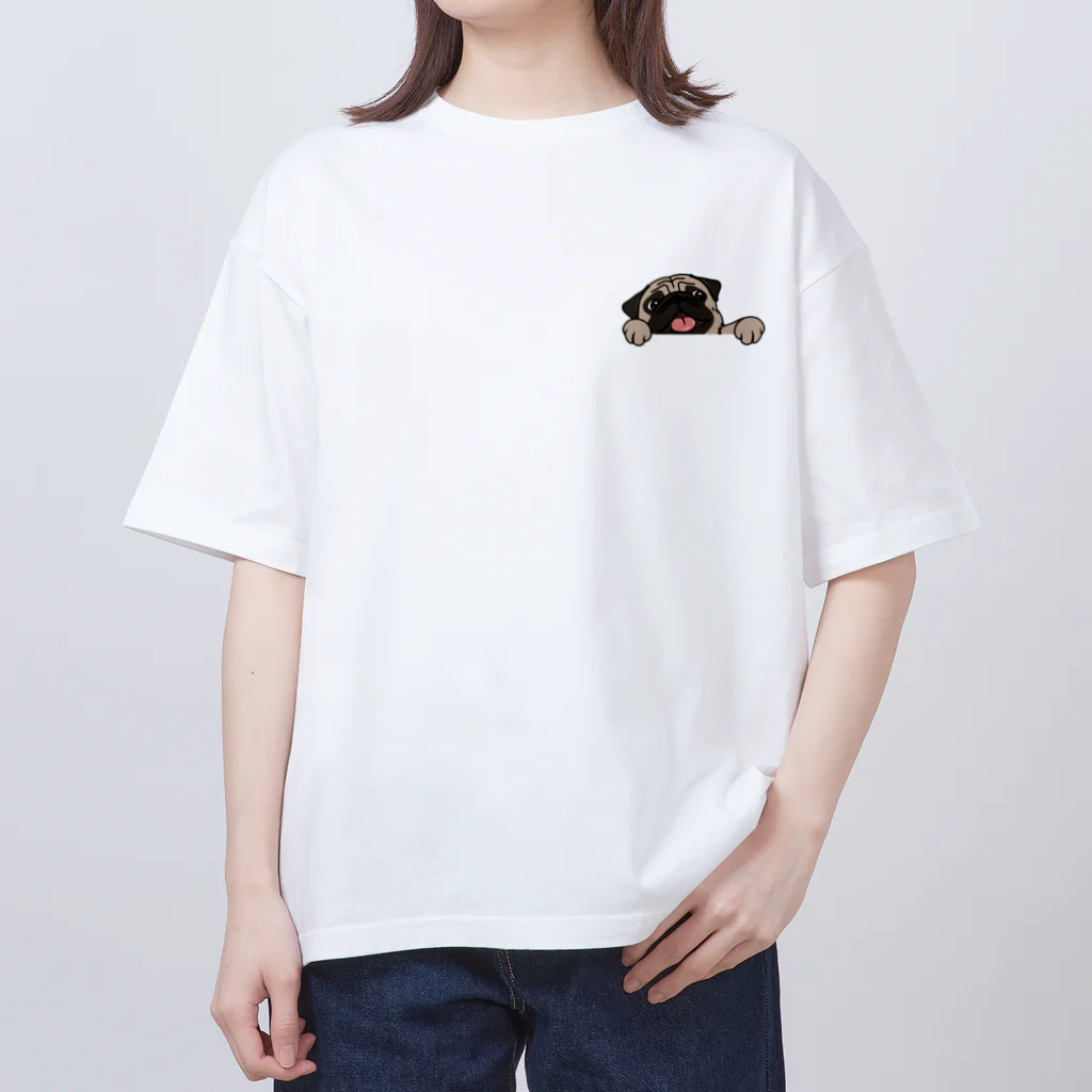 パグ PUG ぱぐ  OHMAI GALLERYのPUG-ぱぐ-パグ-覗き見パグ Tシャツ Oversized T-Shirt