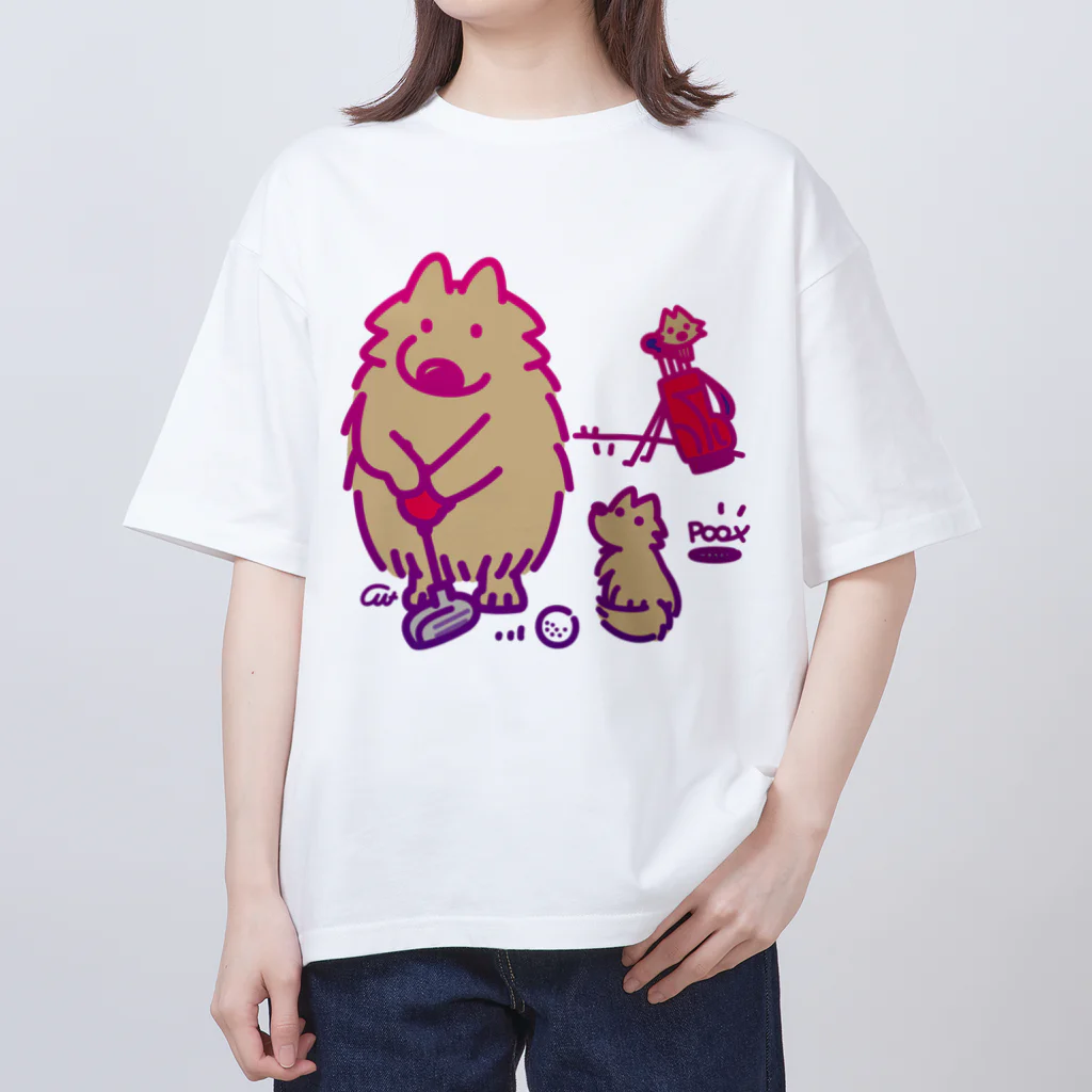 イラスト MONYAAT のポメラニアン　ゴルフ2 A オーバーサイズTシャツ