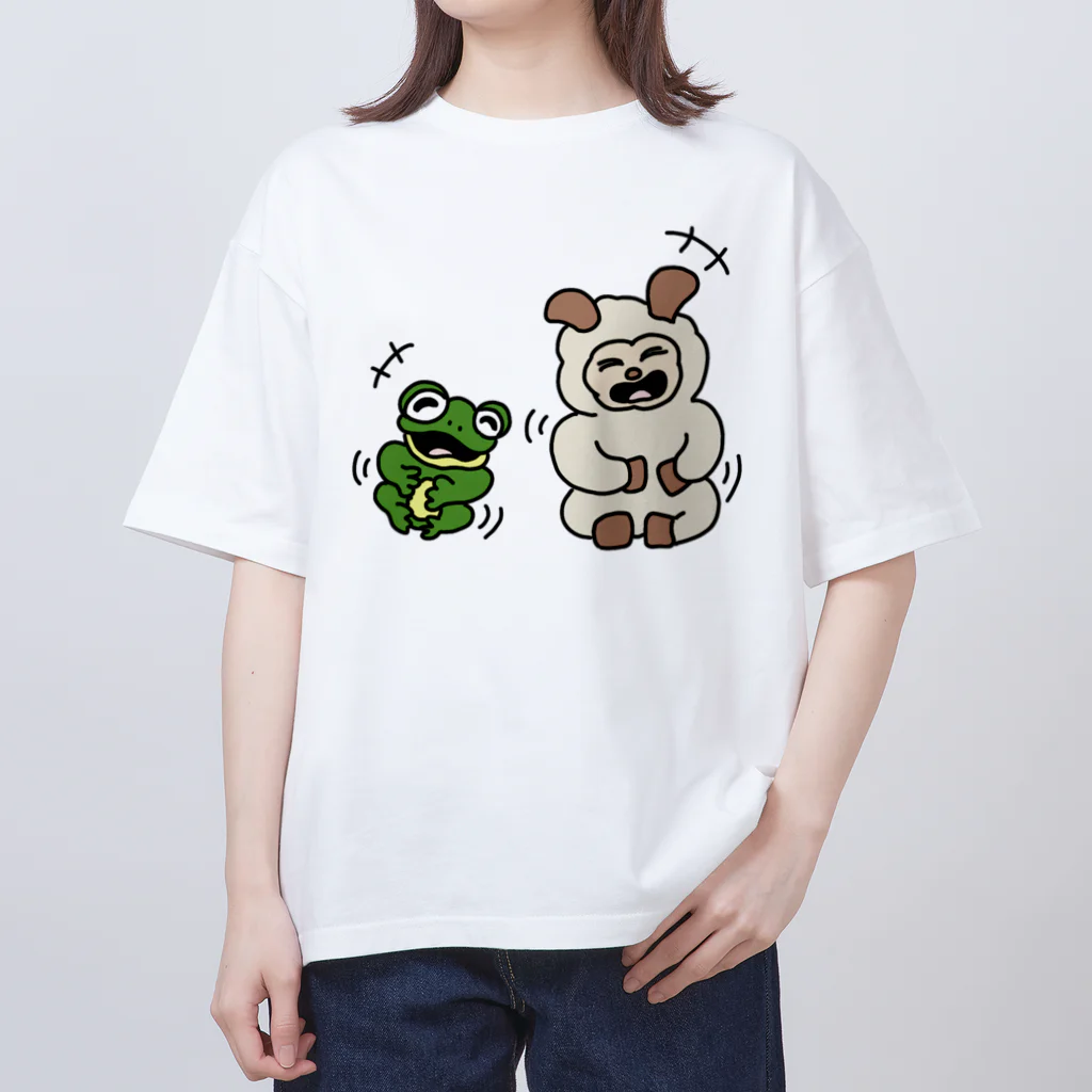 須田ふくろうのヒツジトカエル 大笑いするふたり Oversized T-Shirt