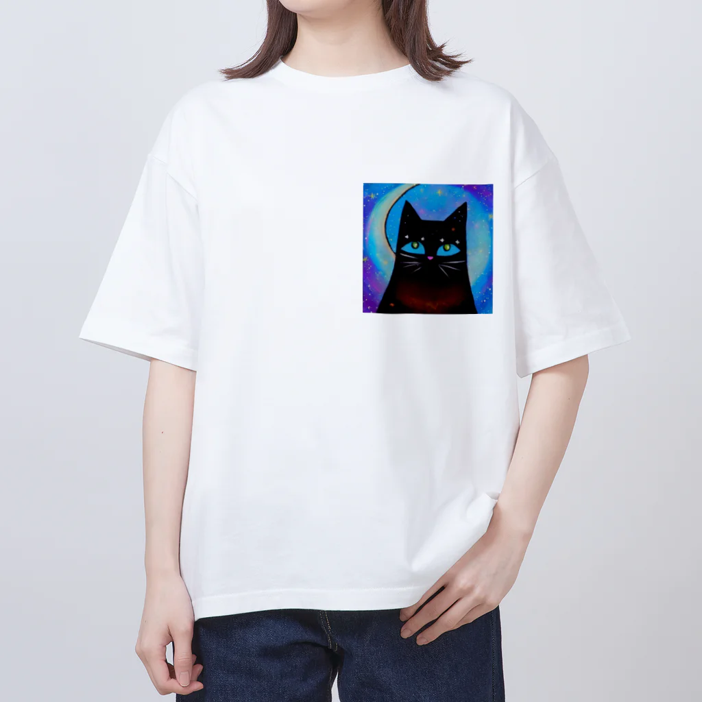 宇宙猫のクロネコと宇宙 Oversized T-Shirt