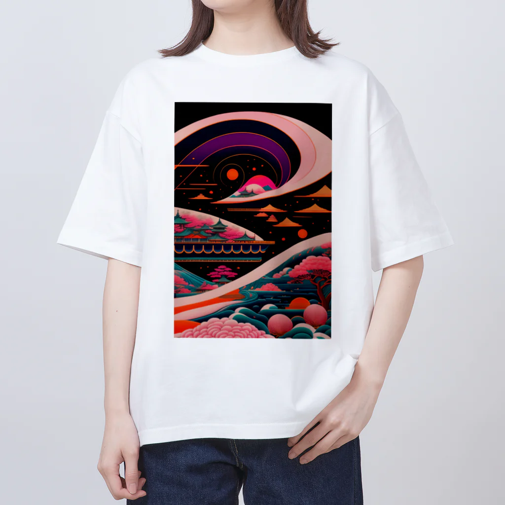 マッケンデジタルワールドのレトロでエモい"lofiアート"【浮世絵サイバーパンクシティ】 Oversized T-Shirt