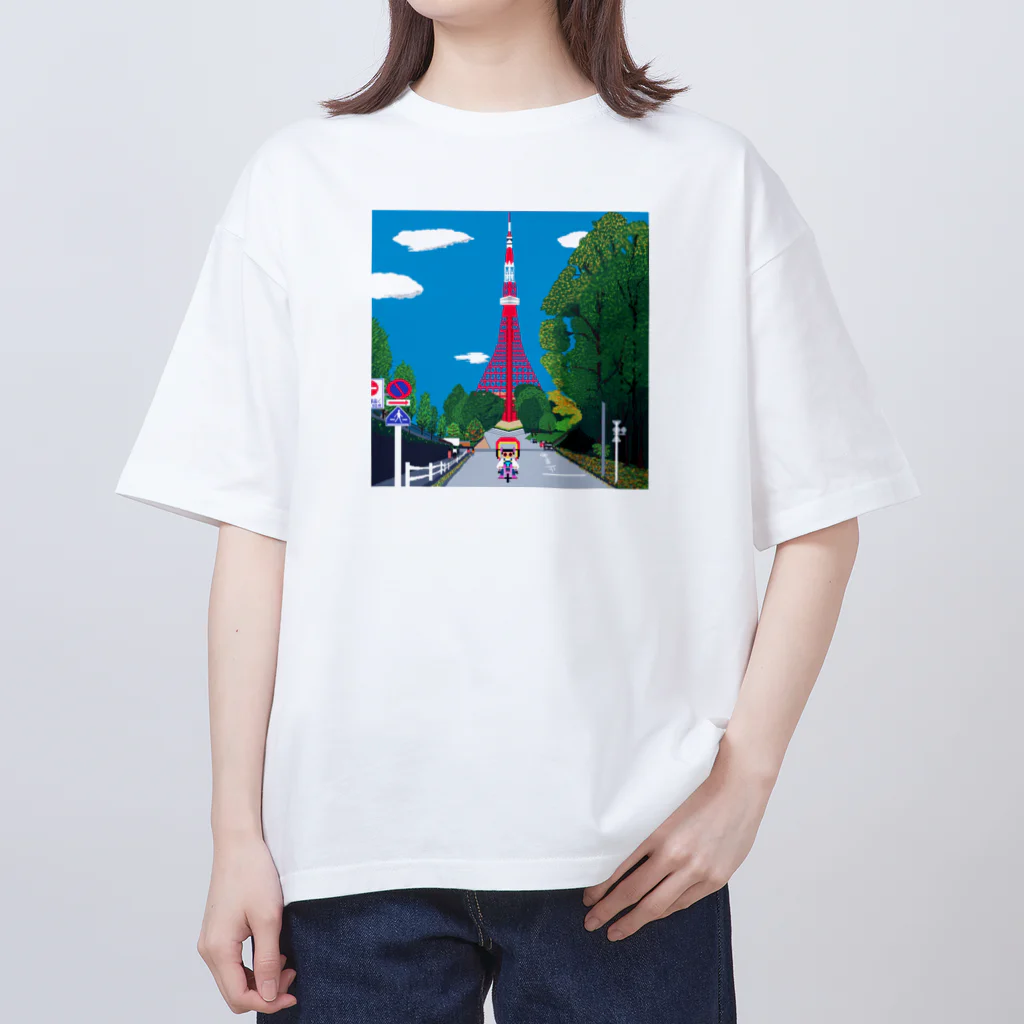 Ruru's worldの01ドット絵　ruruちゃん/三輪車でお散歩　東京タワー編 オーバーサイズTシャツ