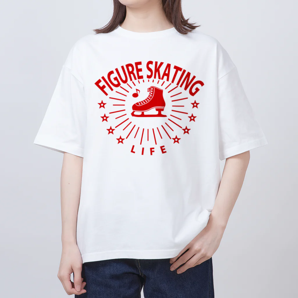 sports_tower スポーツタワーのフィギュアスケート・赤・星・figure skating・グッズ・デザイン・フィギアスケート・#Tシャツ・ステップ・スピン・ジャンプ・スケート靴イラスト・技・男子・女子・かっこいい・かわいい・アイスダンス オーバーサイズTシャツ