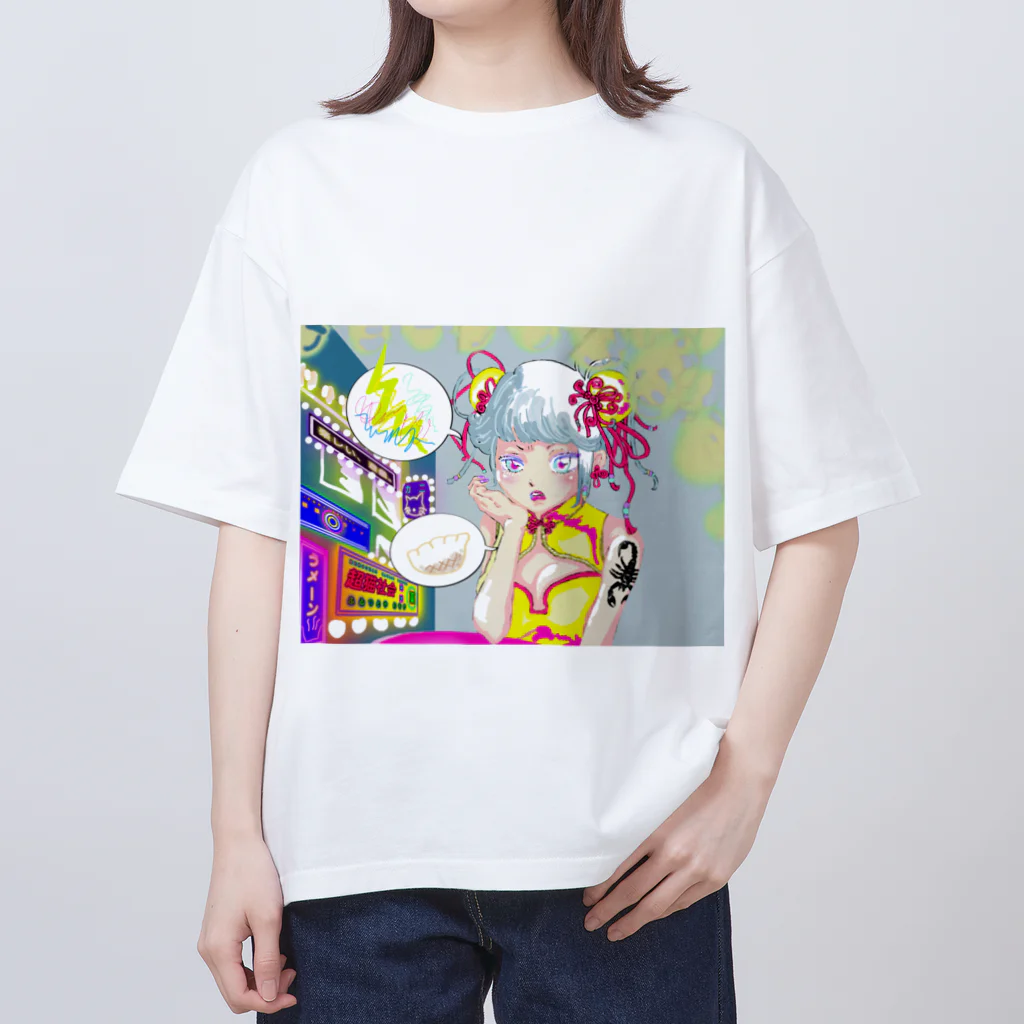 nekoshima-nekotaの餃子食べたいガール オーバーサイズTシャツ