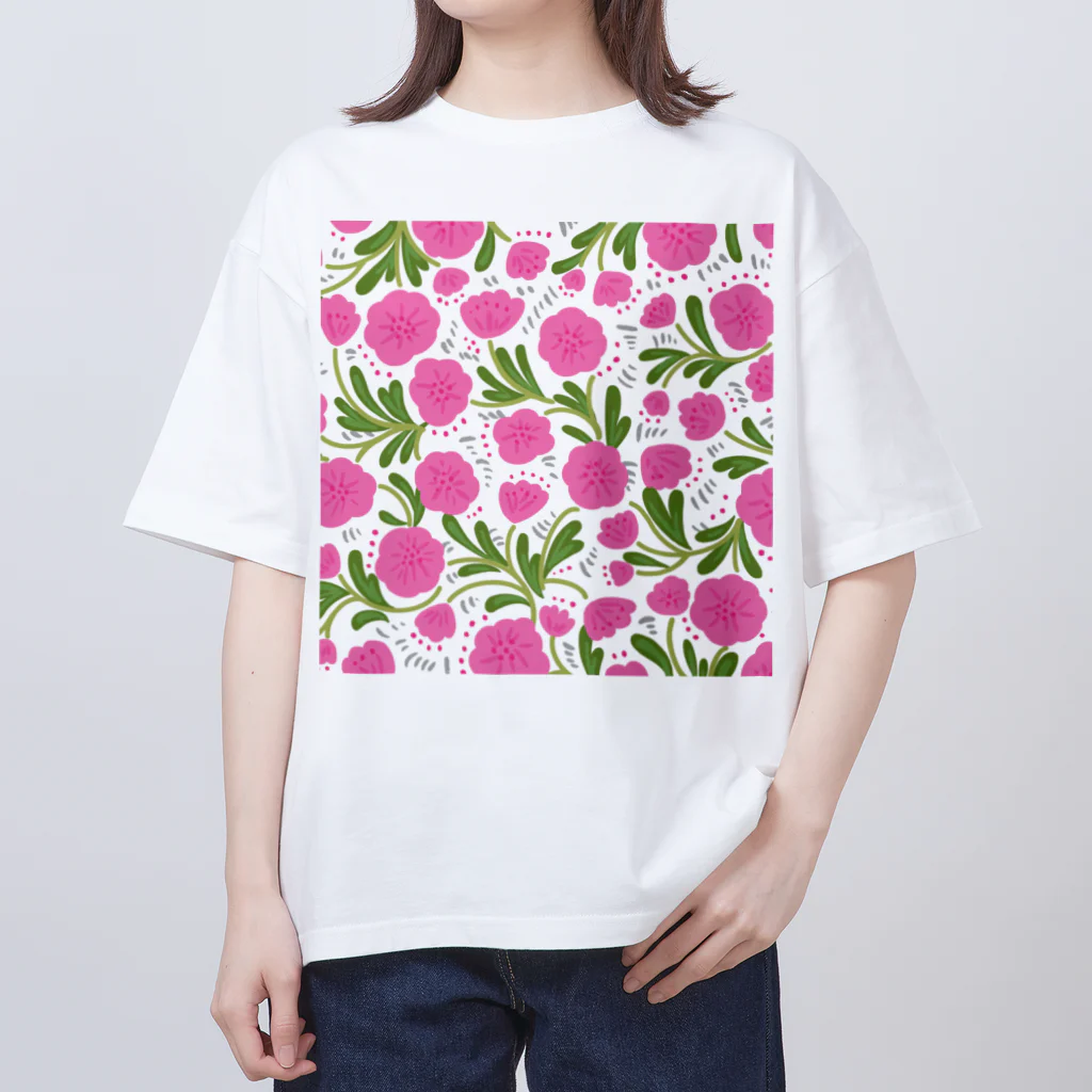 Katie（カチエ）の手描きの花柄（ピンク） Oversized T-Shirt