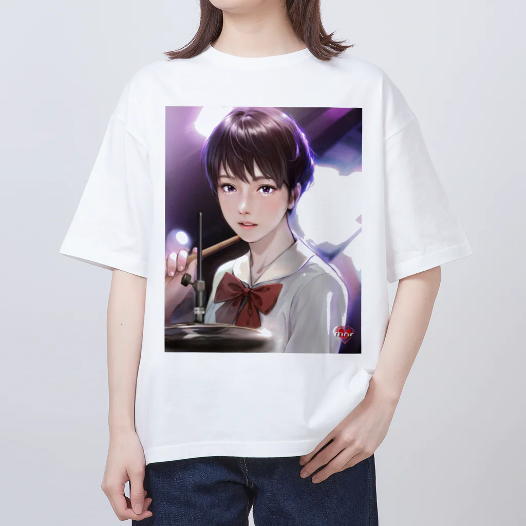 Mahiroshka まひろ朱夏 絵と音楽のドラム少女 オーバーサイズTシャツ