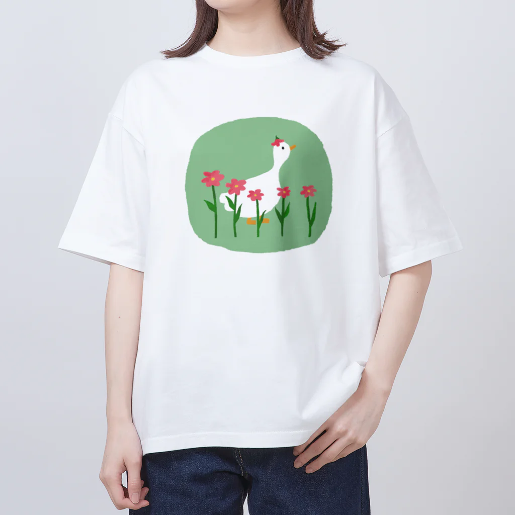 とりやまいろいろグッズのあひるとお花 オーバーサイズTシャツ