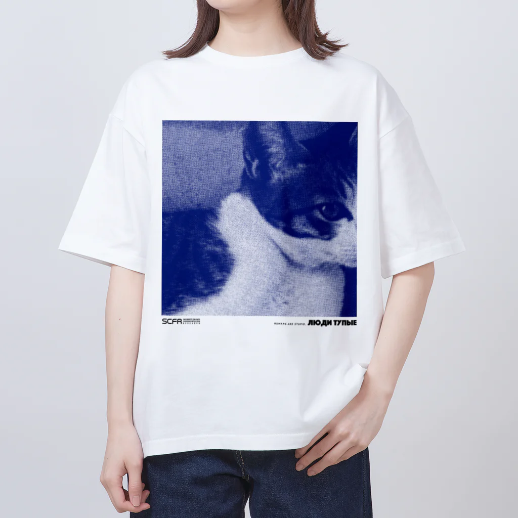 TERRY AND VEGASのネコT／人間は愚かだ／blue Oversized T-Shirt