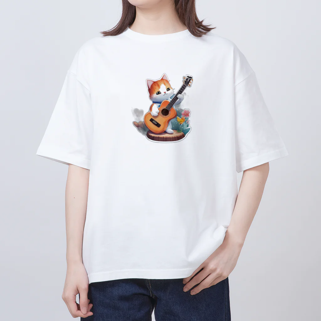 dolphineのギターを弾く可愛い猫 オーバーサイズTシャツ