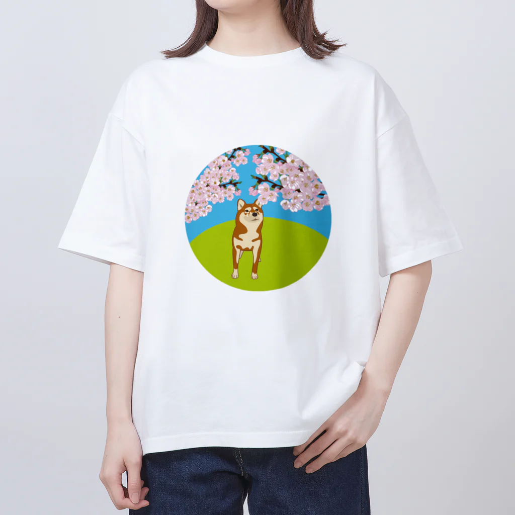 わんらぶの桜道通り行くわんちゃん オーバーサイズTシャツ