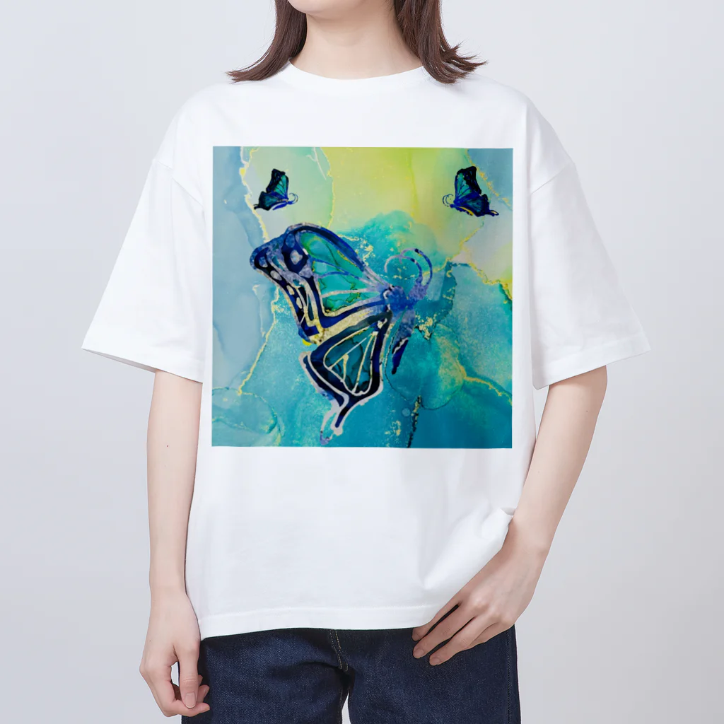 CCCHEART のbutterfly×Blue green Oversized T-Shirt