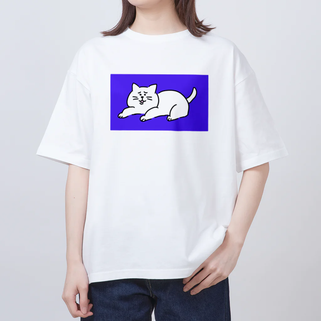 にこみもちのやつの苦笑い猫（青） オーバーサイズTシャツ