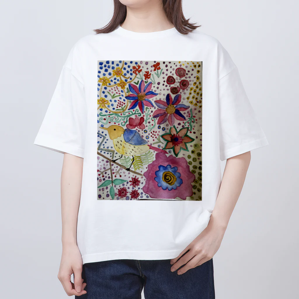 P R A Y .の鳥と花のよろこび オーバーサイズTシャツ