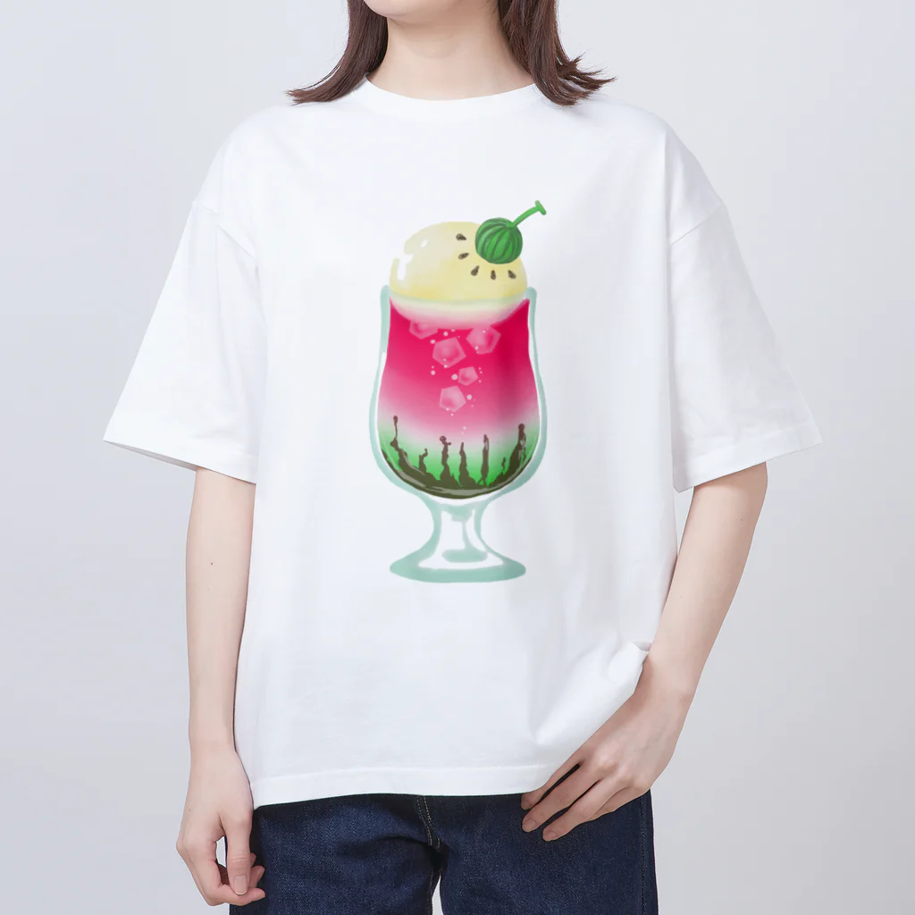 西瓜珈琲のスイカのクリームソーダ オーバーサイズTシャツ