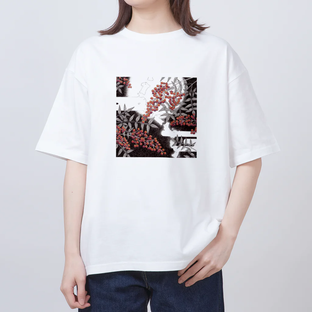 marchのうさぎさんと南天 オーバーサイズTシャツ