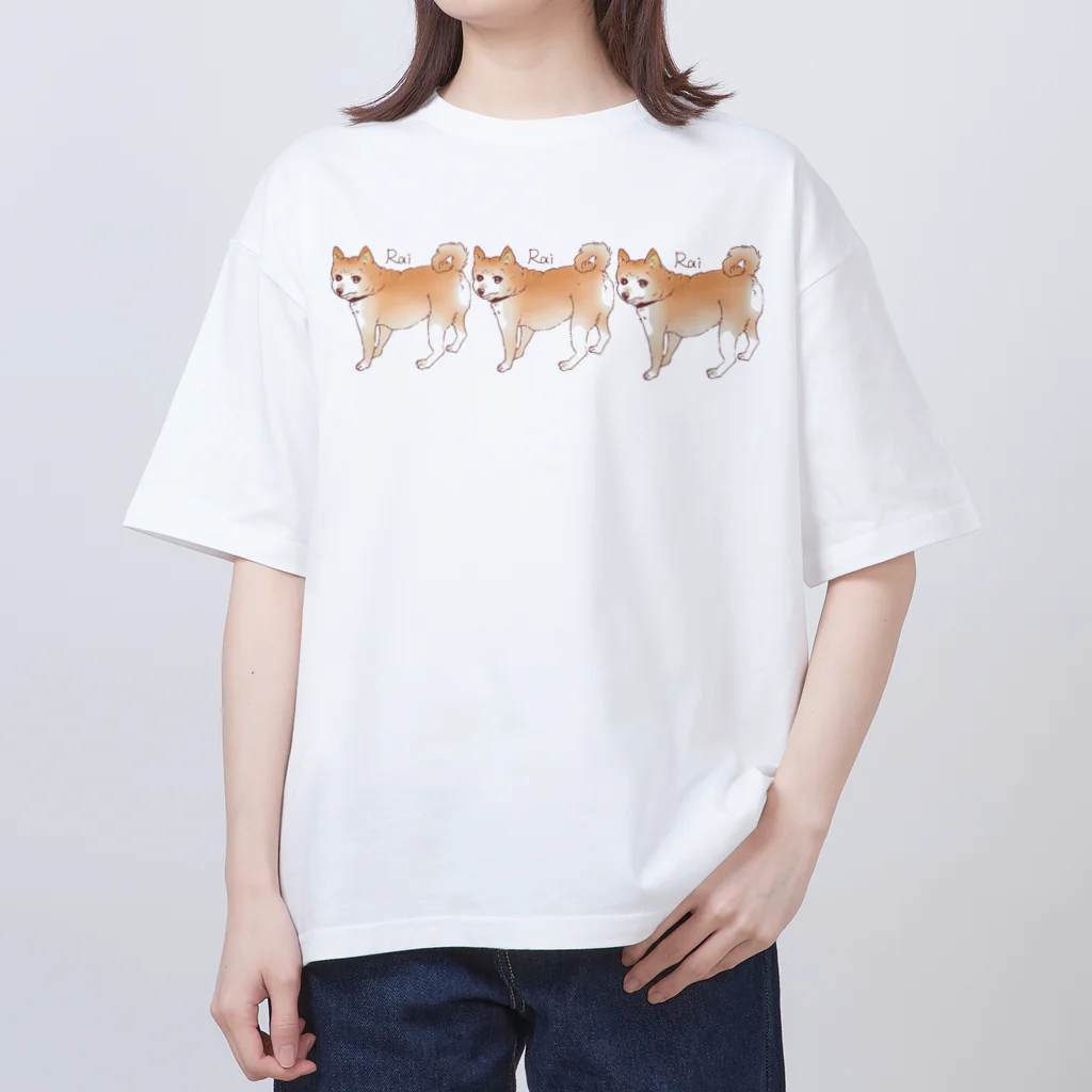 ゆきしばらいのしばいぬらい薄め3匹 オーバーサイズTシャツ