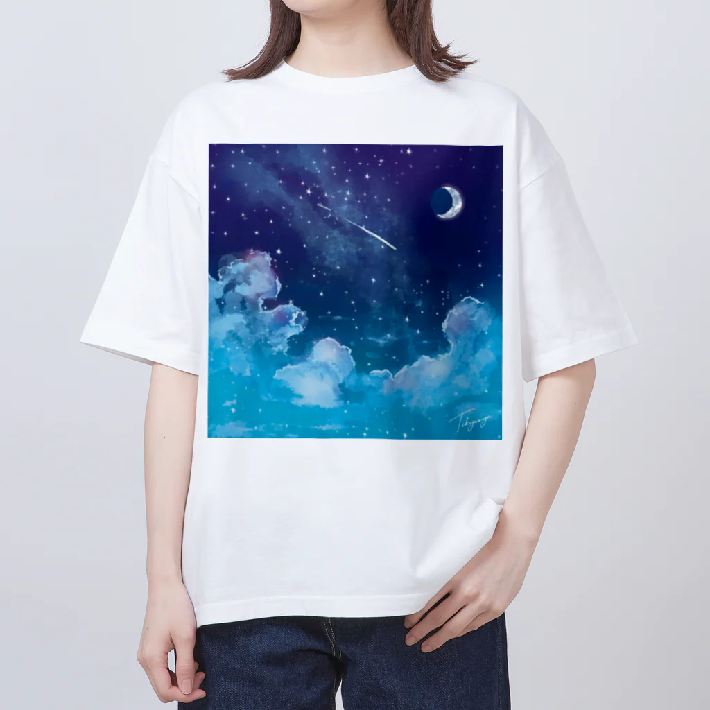 地球屋SUZURI店の星空(ロゴ入り) Oversized T-Shirt