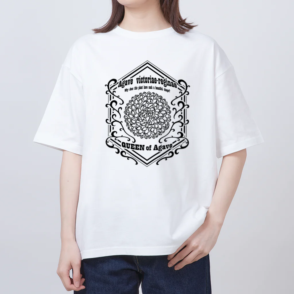 ROUKAの【Agave victoriae-reginae】前面・黒柄・オーバーサイズTシャツ オーバーサイズTシャツ