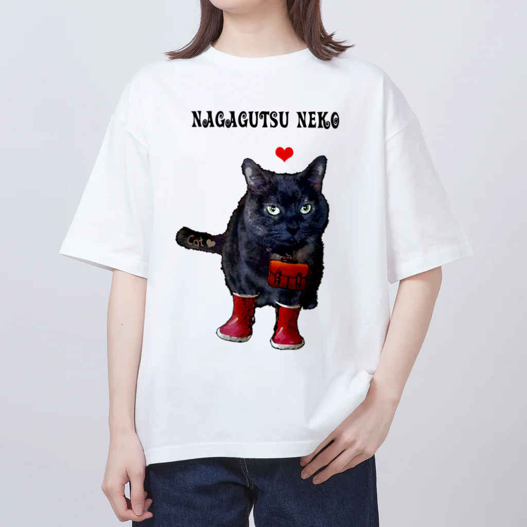 ハトのモモヒキの長靴ネコです♪ オーバーサイズTシャツ