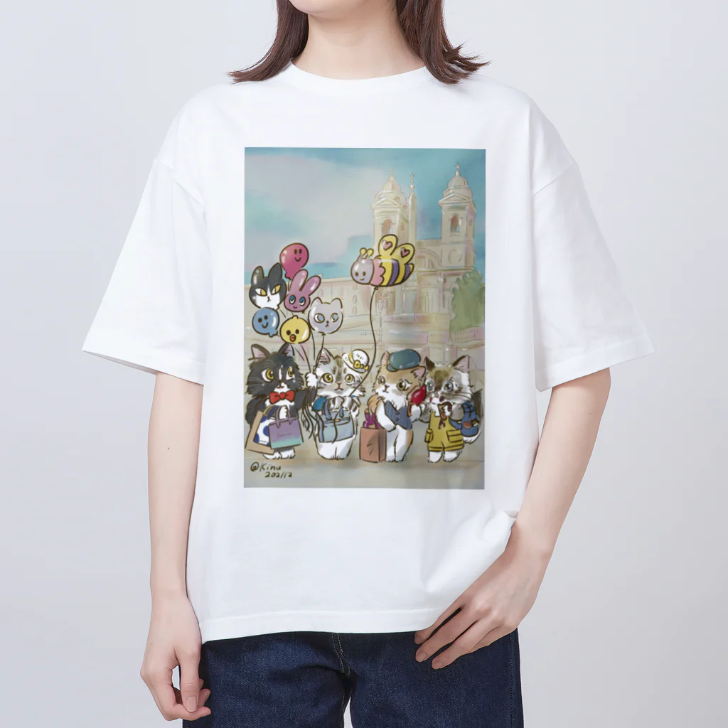 猫のきぬくんのお店のベーカリーこげまる社員旅行にゃ Oversized T-Shirt