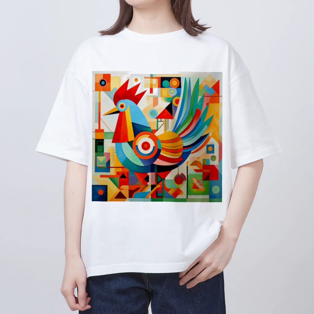 太陽の光に包まれて　Wrapped in Sunlightのモダン鶏アート　Modern Chicken Art オーバーサイズTシャツ