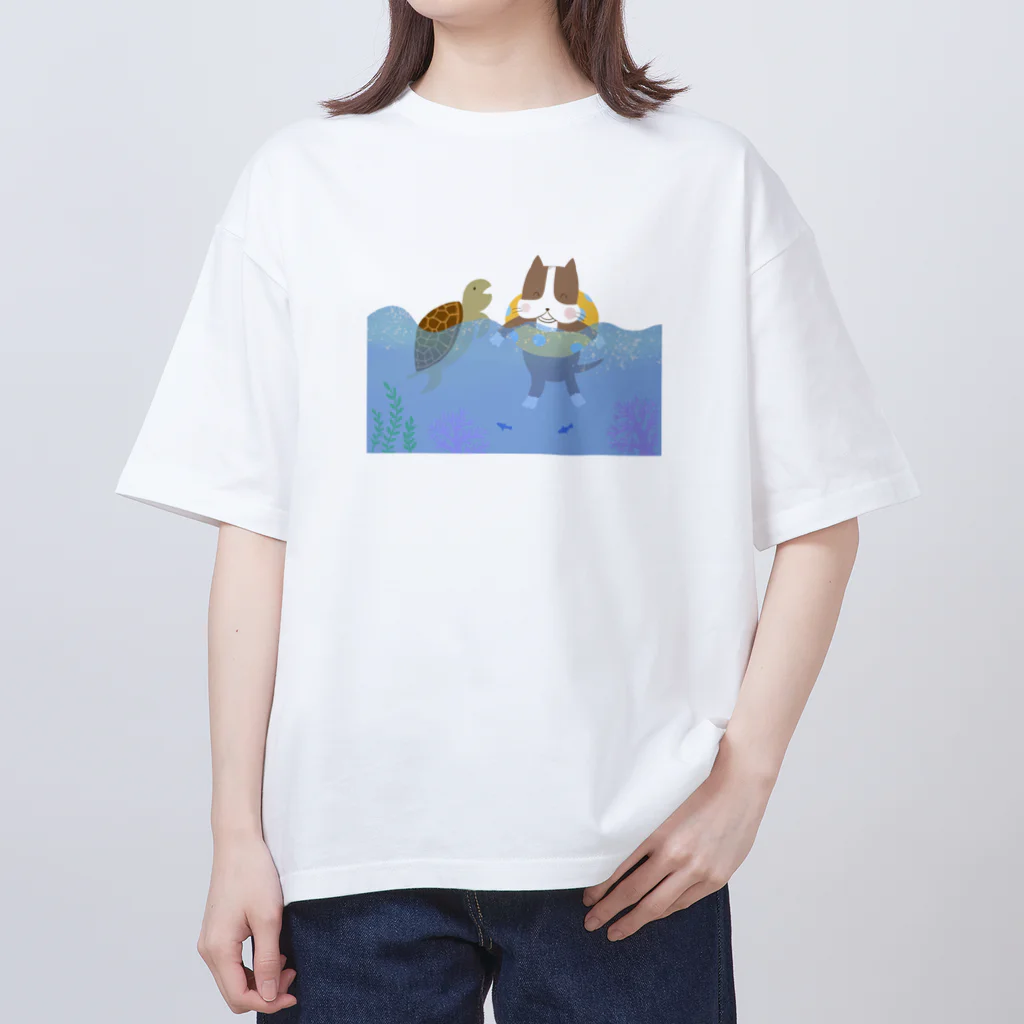 カワラリマーのゆらゆら海に犬さんとカメさん オーバーサイズTシャツ