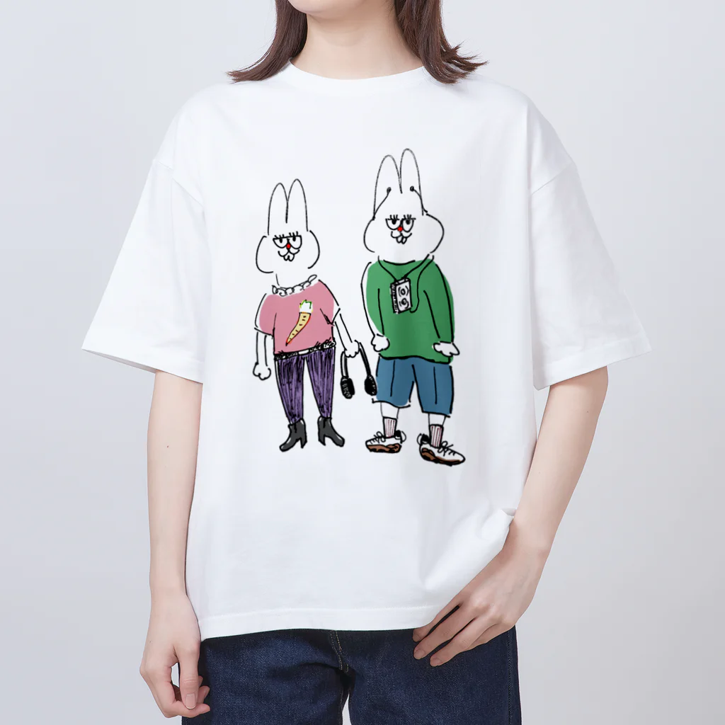 ざらざらせんべい亀のうさ丸家（らび子とぴょんのすけ） オーバーサイズTシャツ