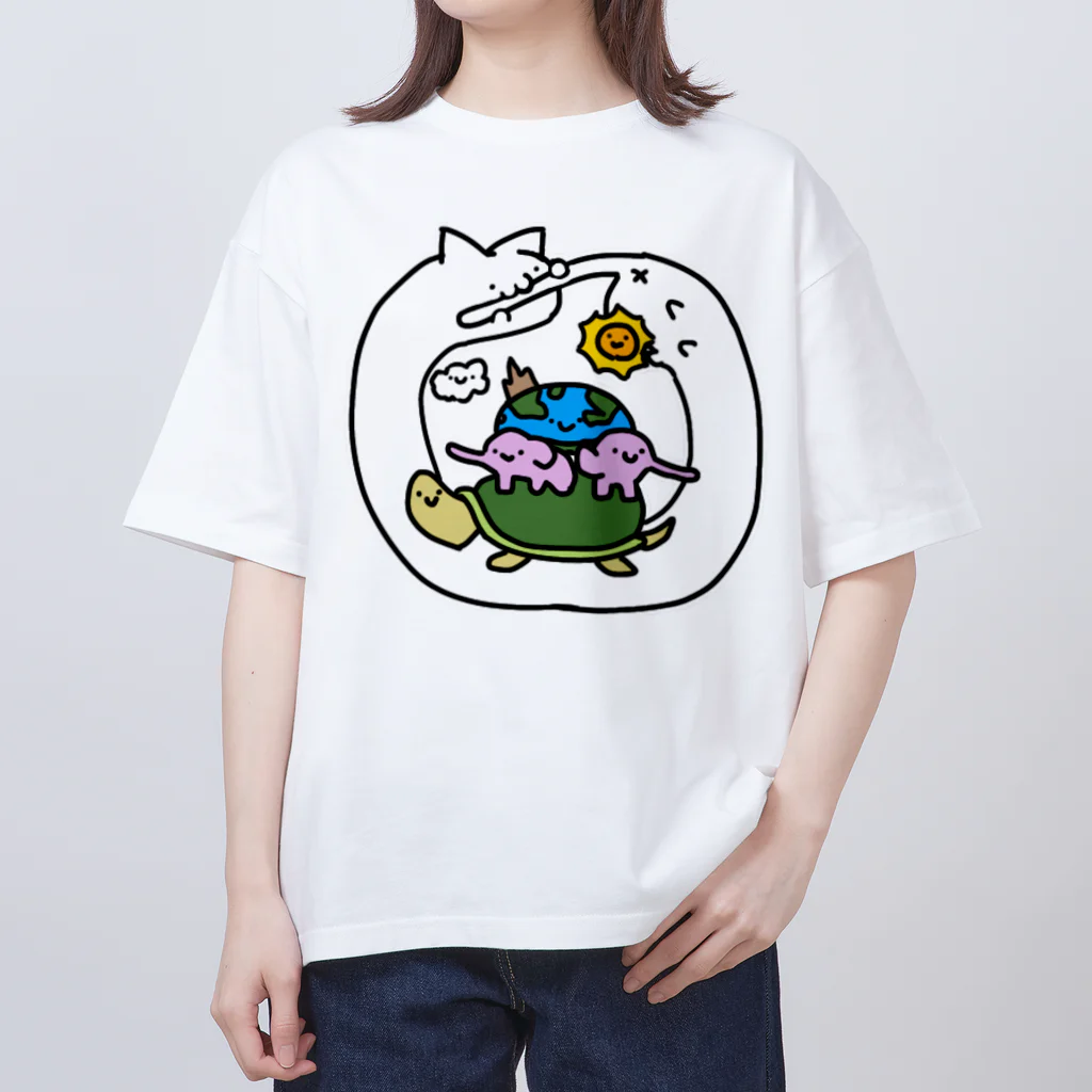 猫虫型未確認生物侵略基地スズリ支部の宇宙を支えるいもむしねこ Oversized T-Shirt