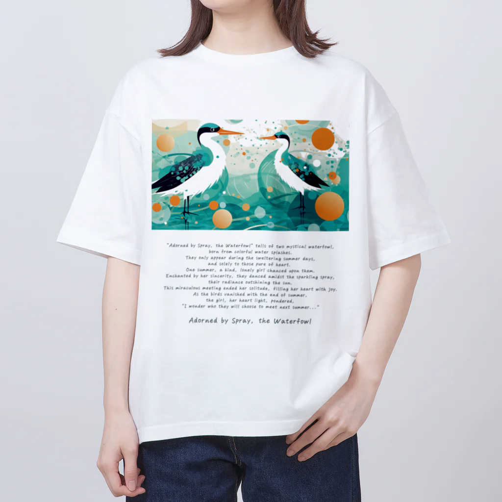 鳥救うSUZURIの『しぶきをまとうみずどり』【寄付付き商品】 オーバーサイズTシャツ