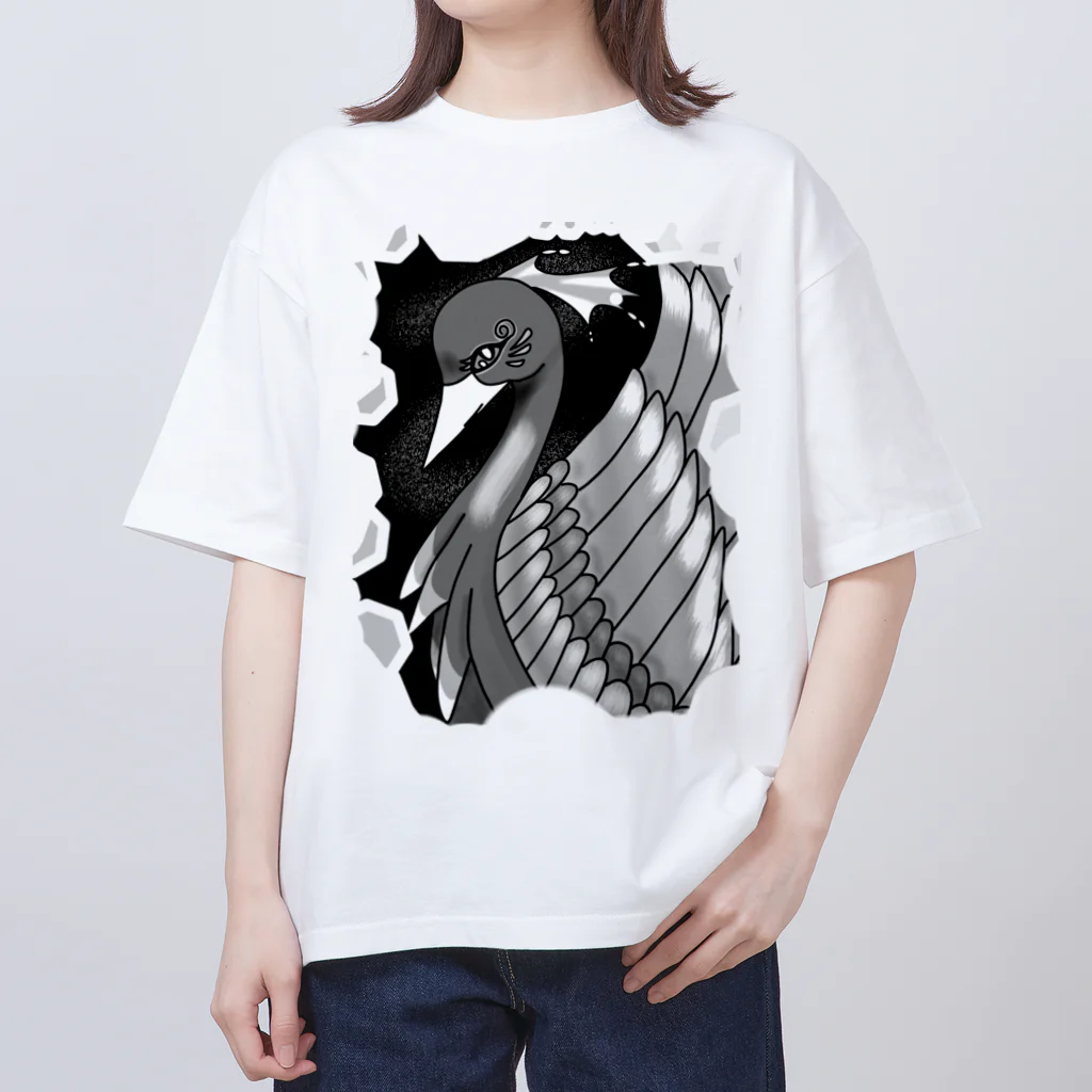 greetenの不死鳥アート　モノクロ オーバーサイズTシャツ