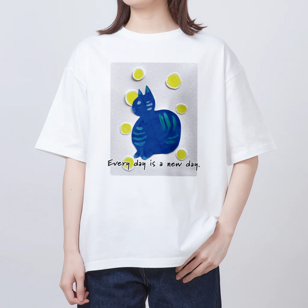 ぽぽっとツイてるのCat blue  オーバーサイズTシャツ