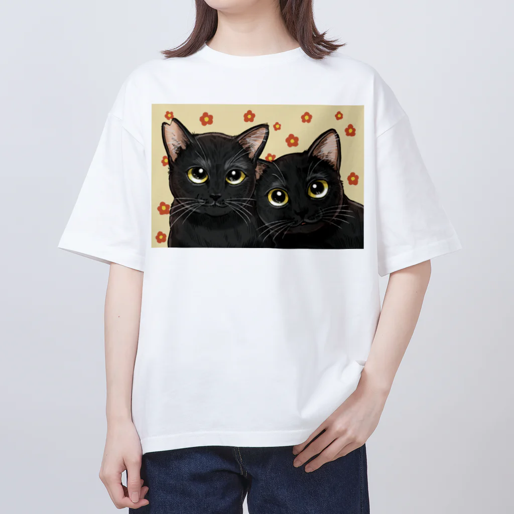 縁-yukari-の双子の黒猫 オーバーサイズTシャツ