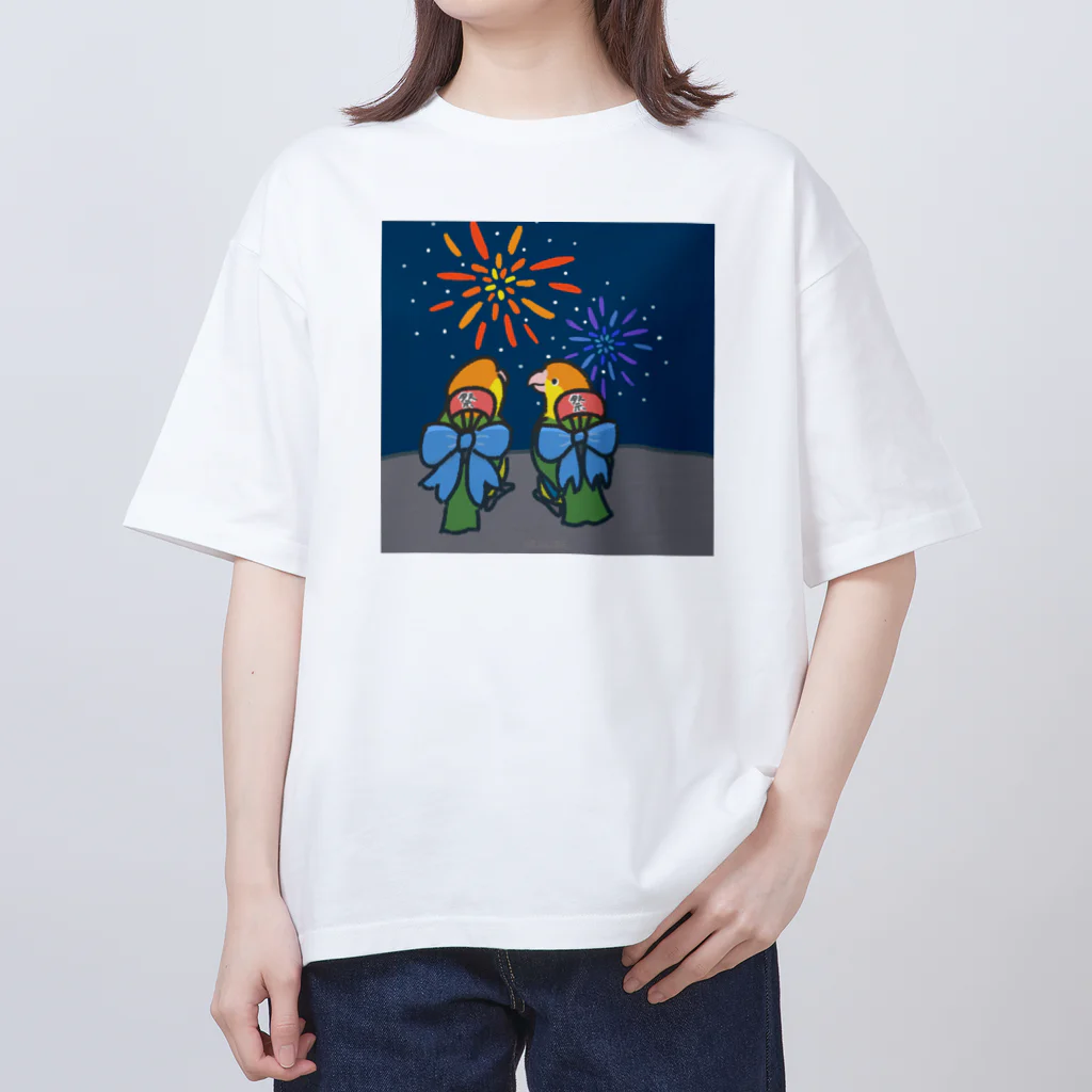 ねぐせSHOPの花火とシロハラちゃん Oversized T-Shirt