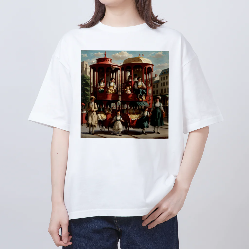 kyo-shopの猫と2階建てレトロカー オーバーサイズTシャツ