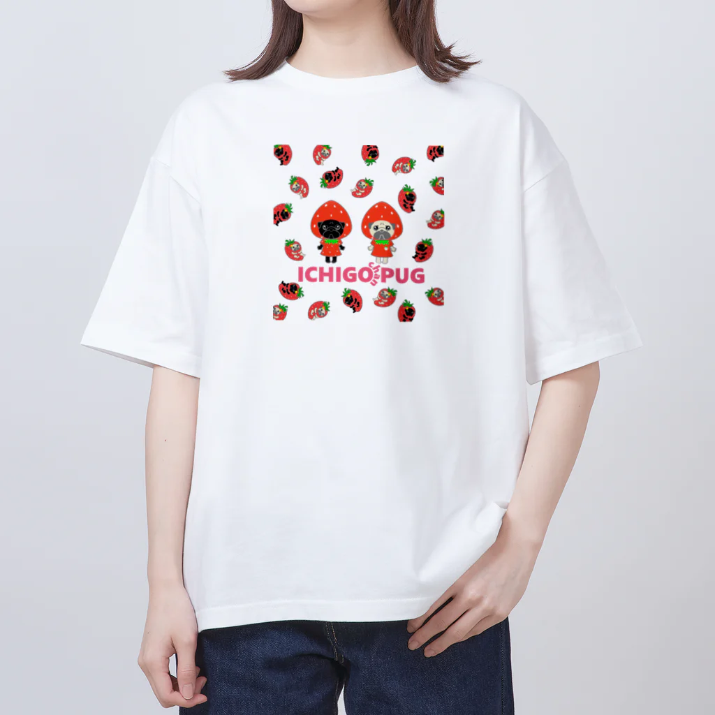 ateliersunrise_kenkenのいちごちゃんパグ オーバーサイズTシャツ