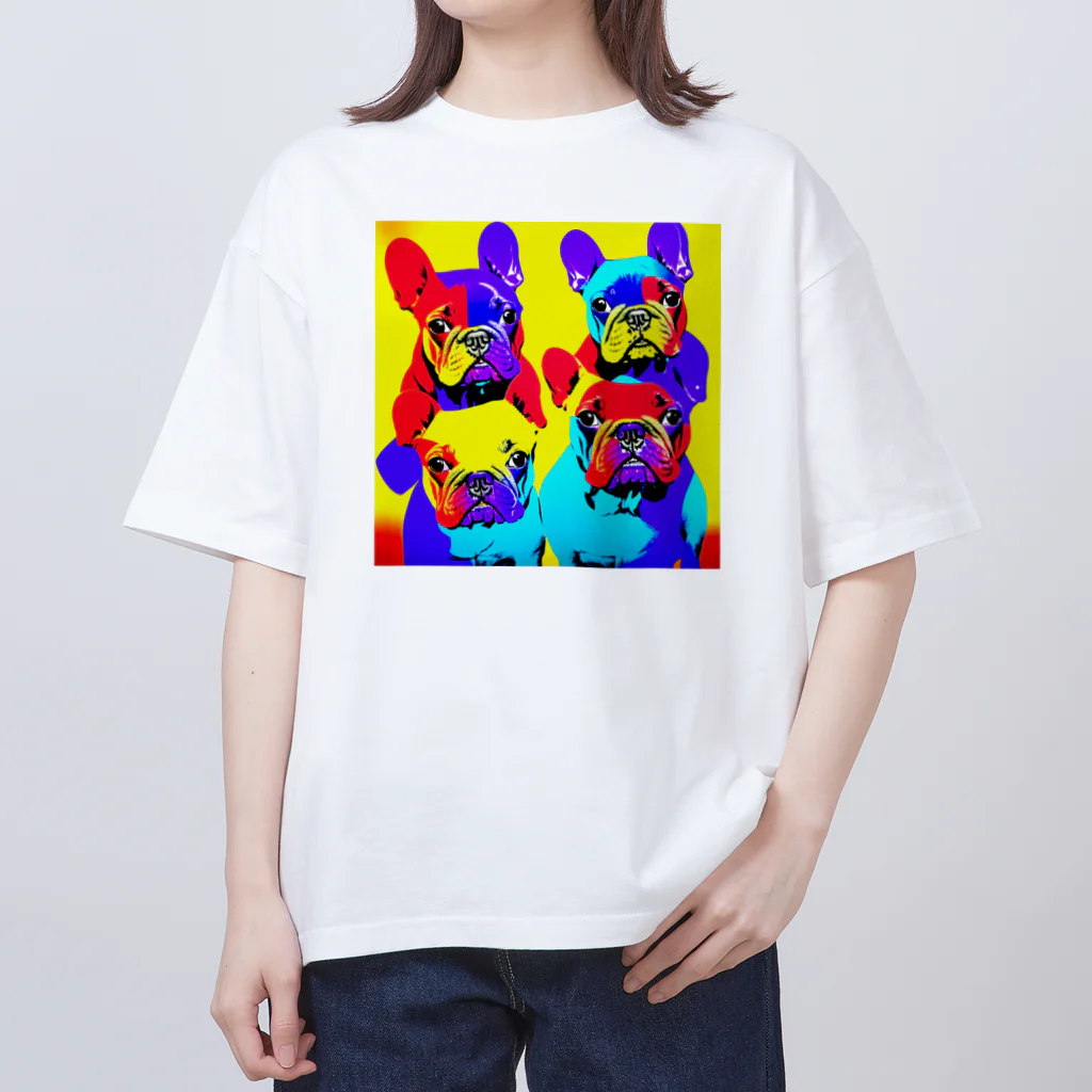 TakashiSのVivid Quartet of French Bulldogs オーバーサイズTシャツ