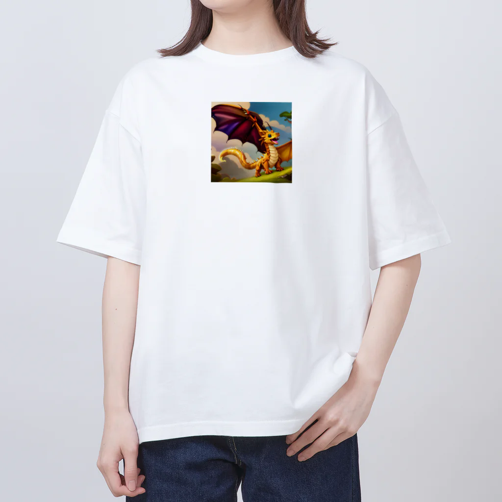 幸せアートワールドの可愛い龍のイラストグッズ Oversized T-Shirt